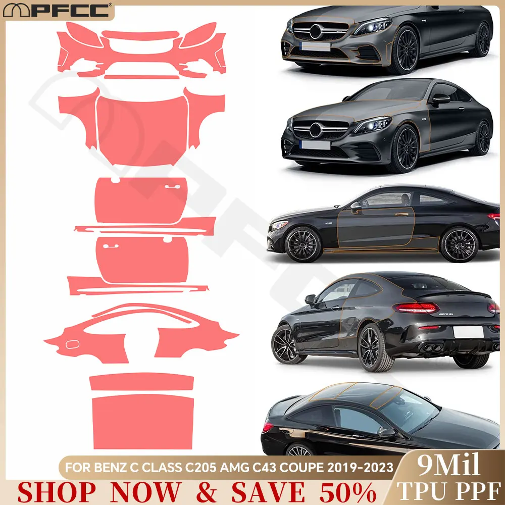

For Mercedes BENZ C-CLASS C205 AMG C43 COUPE 2019-2023 TPU Protection Film Pre-cut Clear PPF Car Body Anti-Scratch Resistant