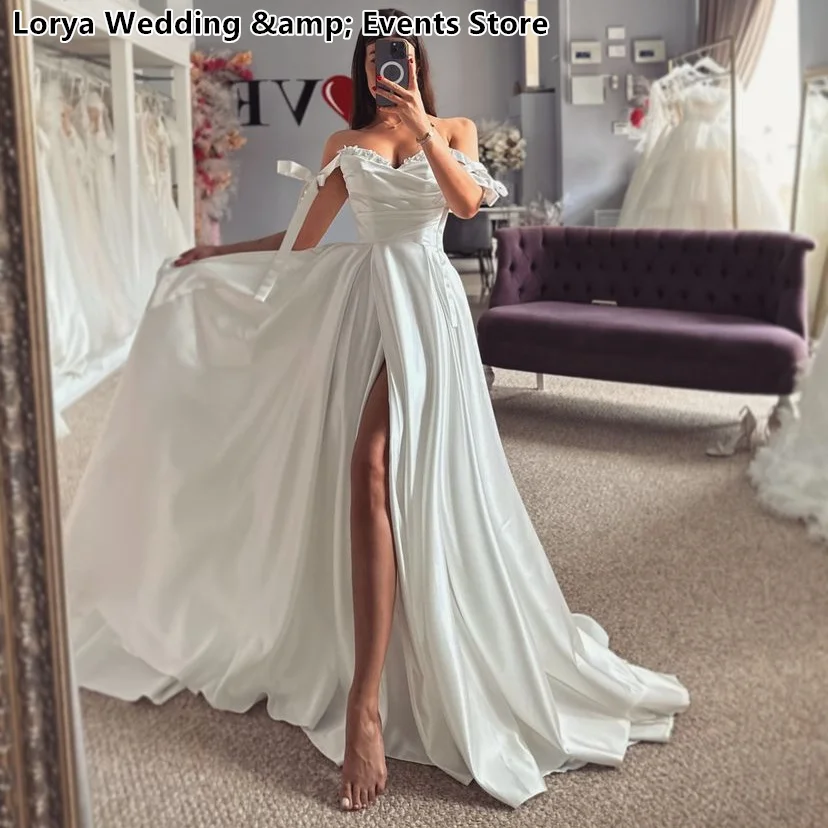 

Beach Wedding Dresses Off Shoulder Satin Bridal Ball Gowns vestidos de novia vestidos novias boda свадебные платья пышные