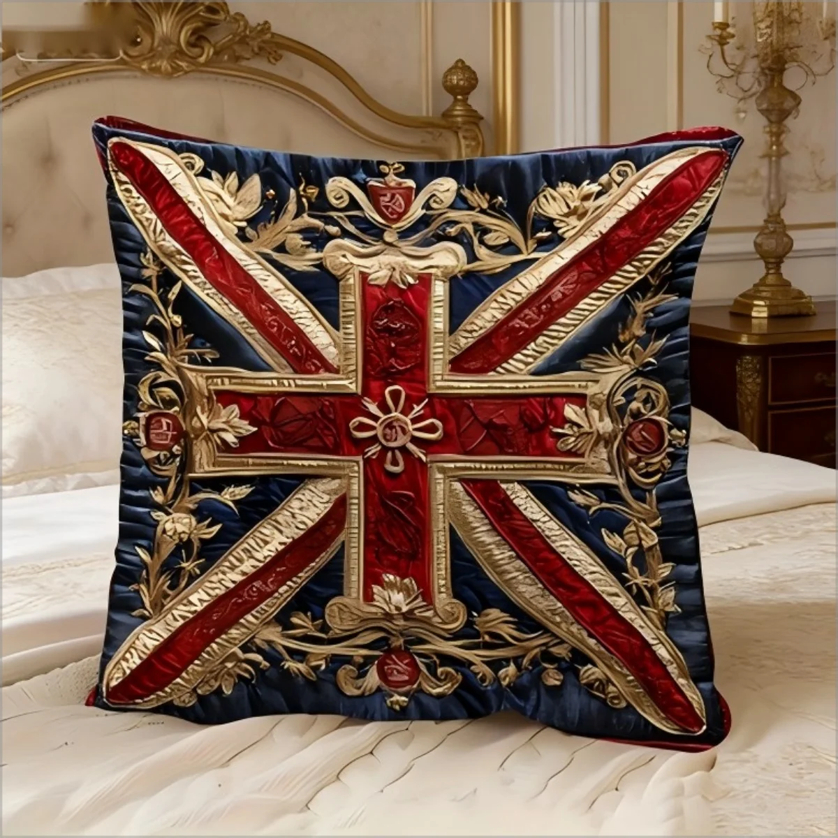 2D Printed Luxury Union Jack Pillow Cover Vintage Baroque Gold  Effect Soft Throw Pillow Case for UK Home Decor Gift