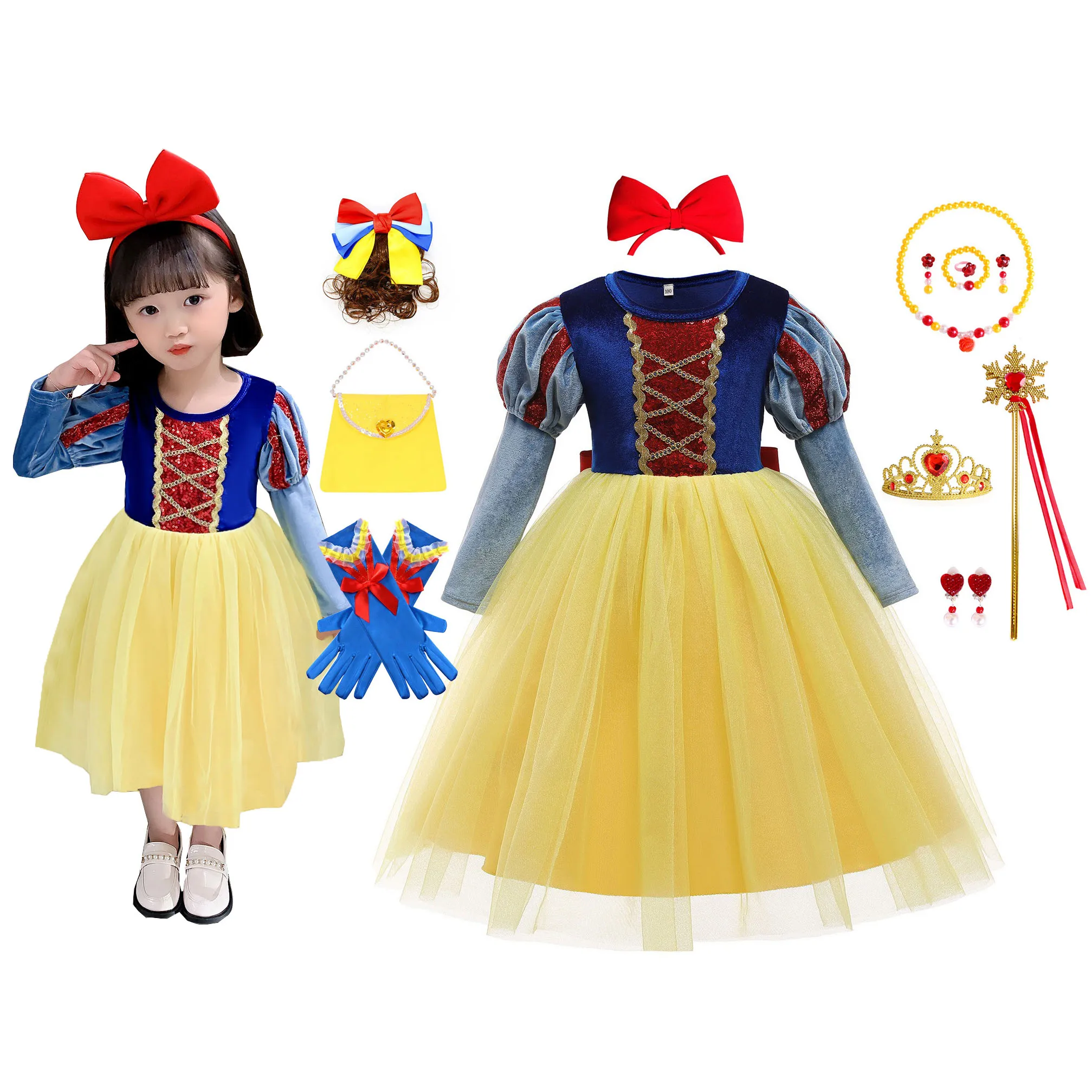 

Shiny Toddler Little Girls Movie Snow White Princess Cosplay Halloween Fancy Easter Dress Birthday Party Dress