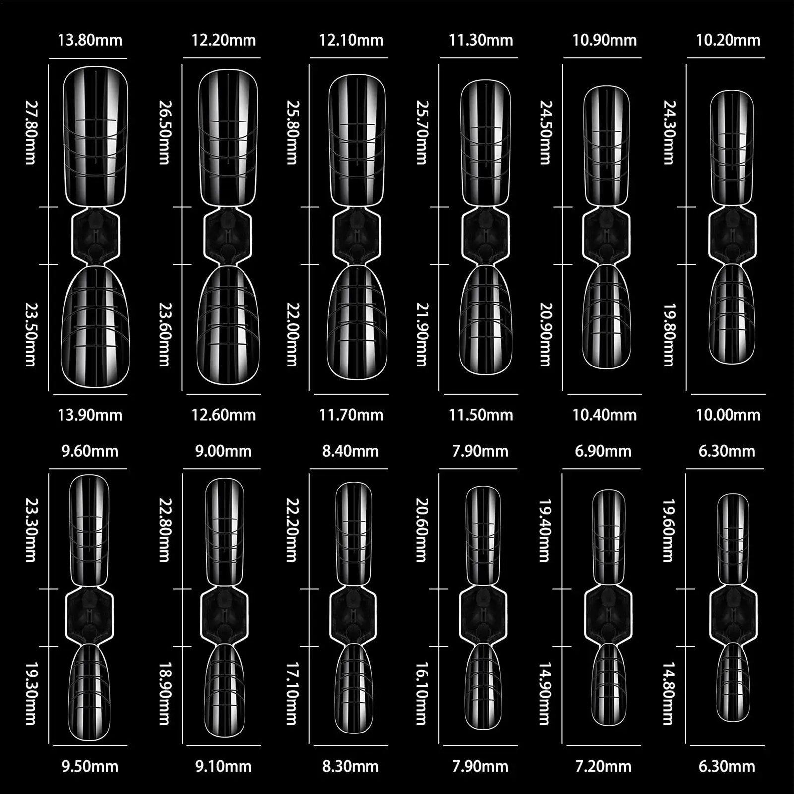 

Nail Forms 120 Pieces Double Nail Extension Mold 12 Sizes Clear Reusable Artificial Manicure Design Form for Poly Extension Gel