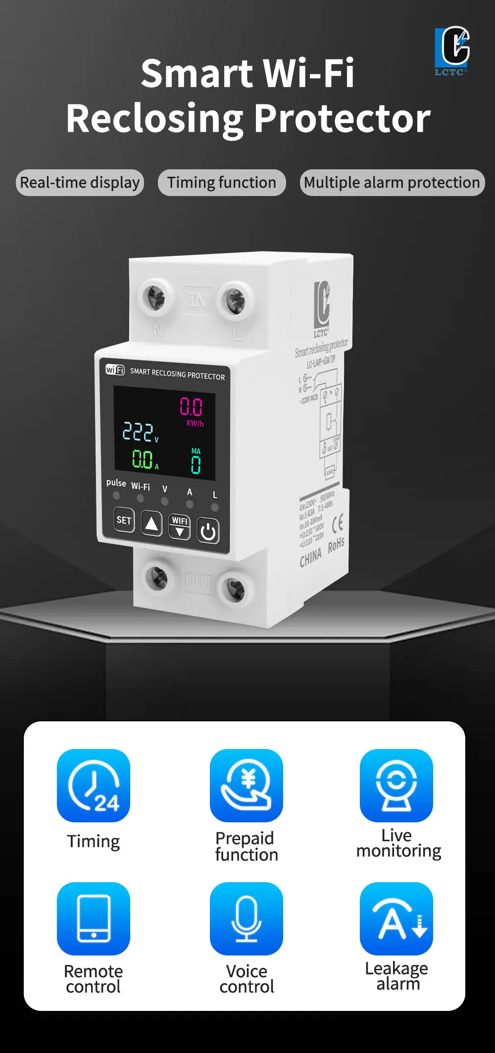 Tuya WiFi Digitales Display Intelligentes Strom- und Voltmeter 10-in-1 AC-Energiemessgerät APP-Steuerung DIN Elektrisches Energiemessgerät – Detail 1