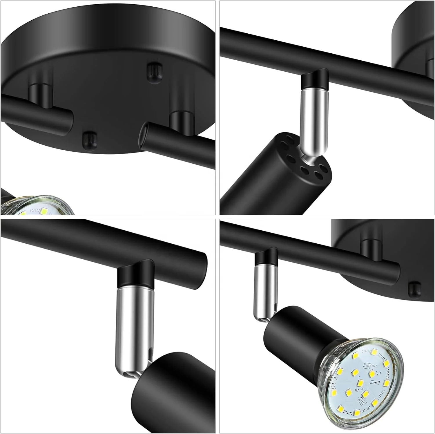 4 Light Track Lighting Kit, Black 4 Way Ceiling Spot Lighting Flexibly Rotatable Light Head Woholitable LED Lights