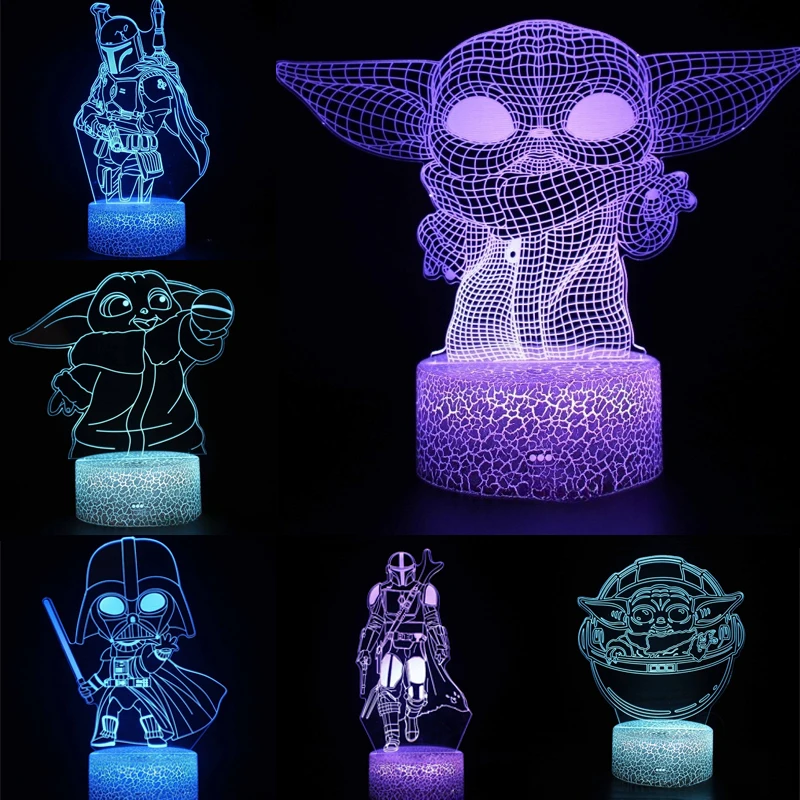 

Movie Anime Lamp Baby Yoda 3D Night Light Toys Star Wars Action Figures Model Table Lamp Children Birthday Gifts LED Cartoon
