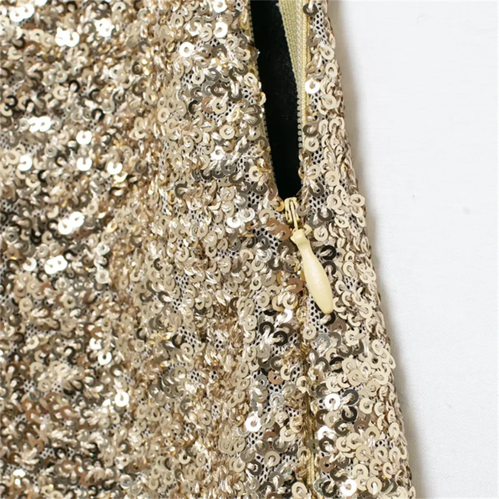 Taop&Za  women's 2024 winter pearl embellishment mid waist casual gold sequin A-line wide leg shorts