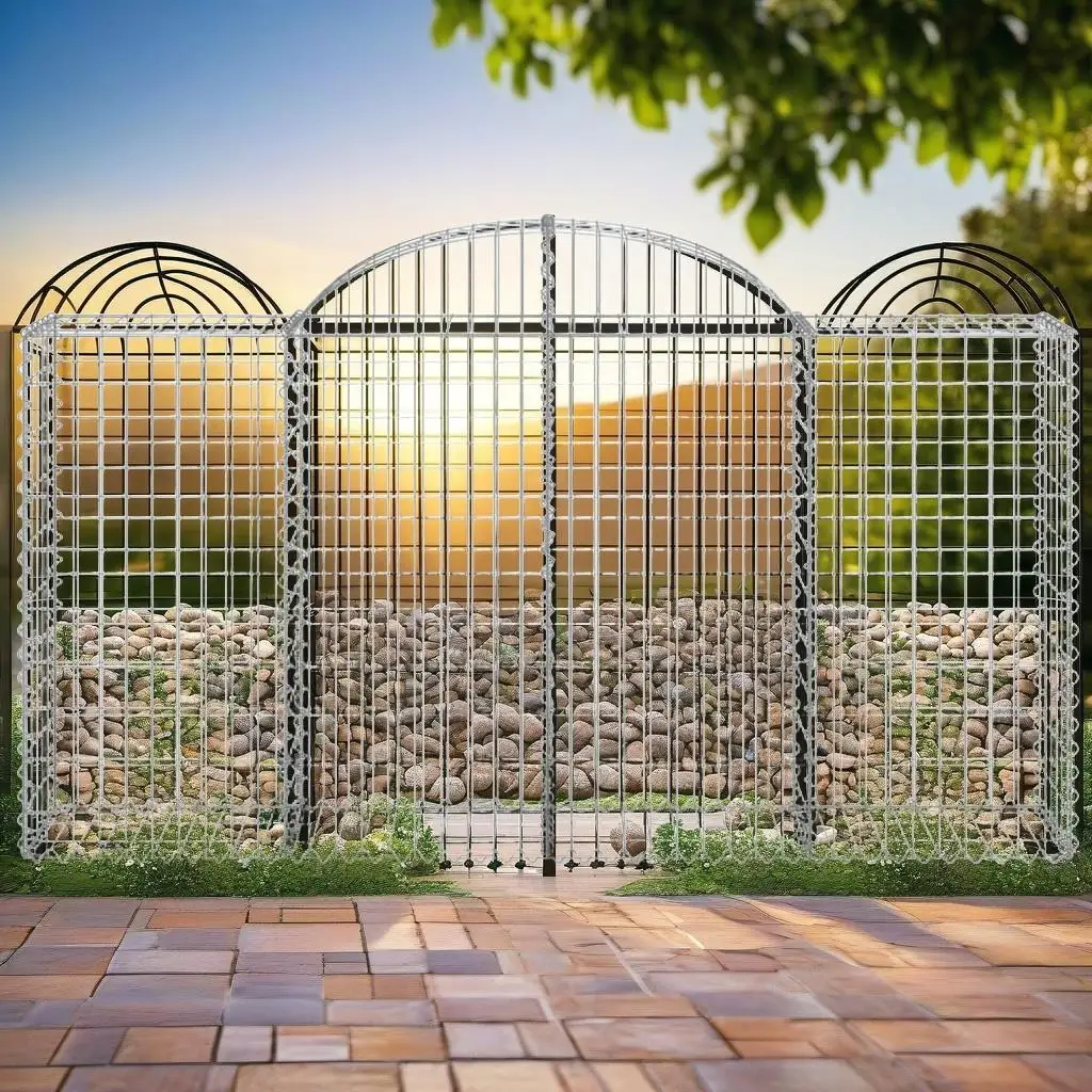 Set of 3 Arched Gabion Baskets - 78.7x19.7x39.4/47.2 cm - Durable Galvanized Iron Garden Decor