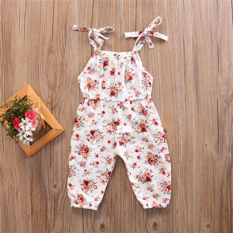 0-24months Baby Girl Floral Romper Sleeveless Suspender Trousers Elastic Waist Jumpsuit For Infant Girls Summer Long Playsuit