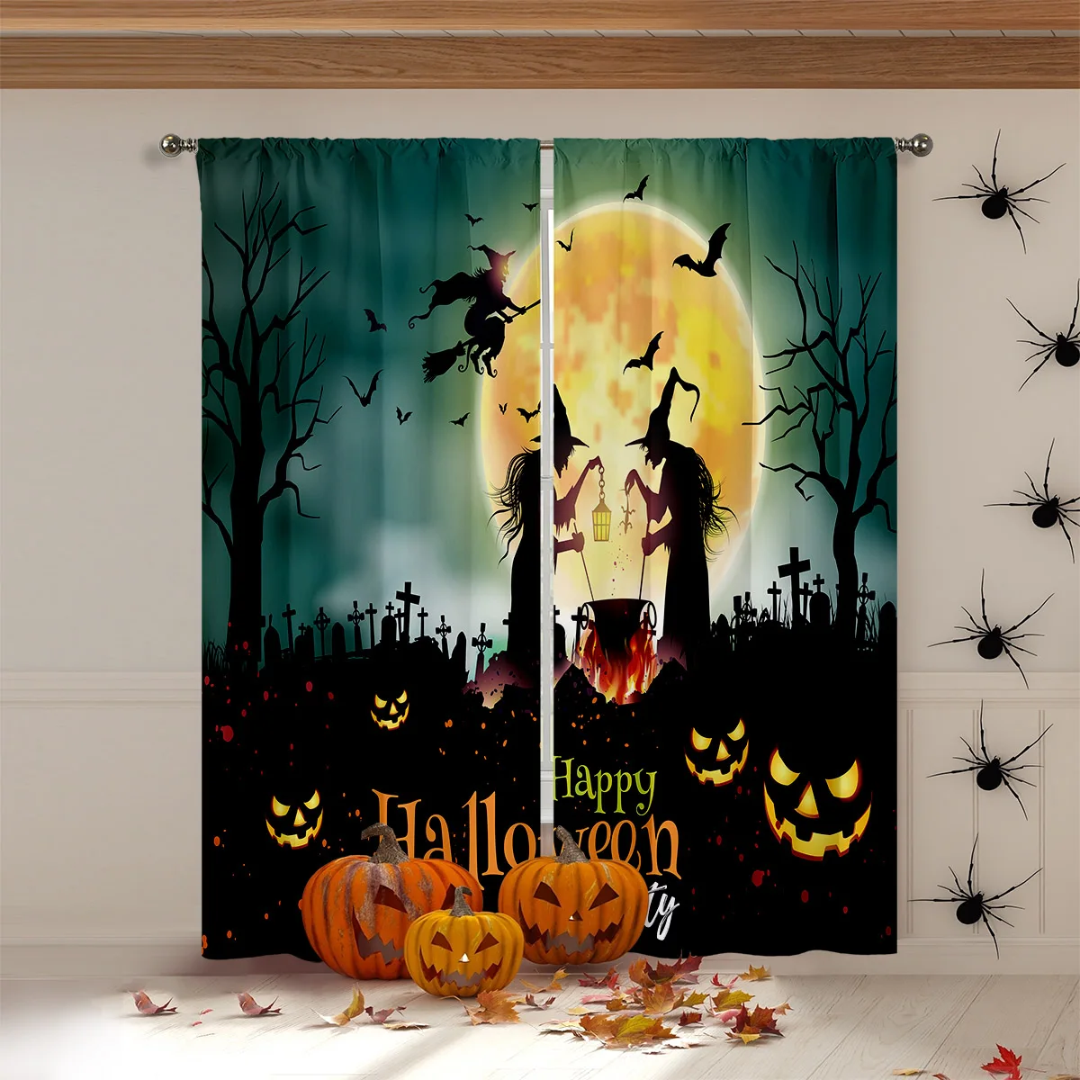 

Halloween Decorative Curtains Horror Pumpkin Skull Cartoon Print Curtains Bedroom Restaurant Holiday Party Decorative Curtains