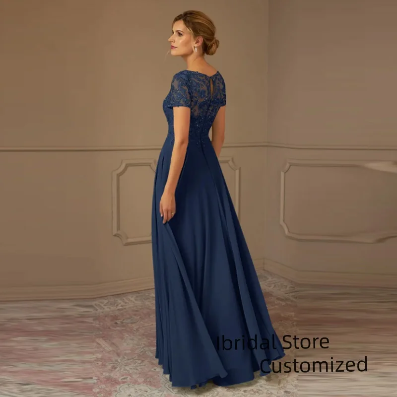 فساتين أم العروس الشيفون الأنيقة المخصصة مزينة بالمغرفة فساتين زفاف الضيوف بأكمام قصيرة مطرز فساتين رسمية