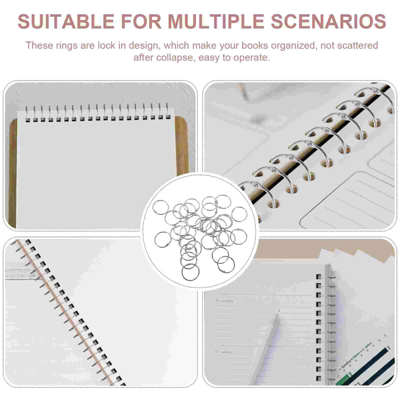 50 Pcs Loose-leaf Buckle Key Rings Notebook Binder Flash Card Binding Multifunction Office