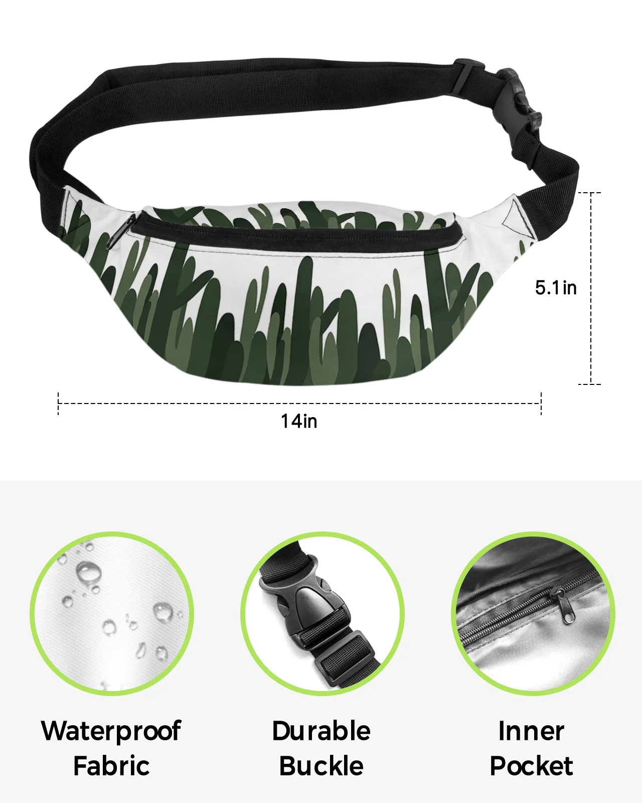 Plant Green Cactus Waist Packs Shoulder Bag Unisex Messenger Bag Casual Fashion Fanny Pack for Women