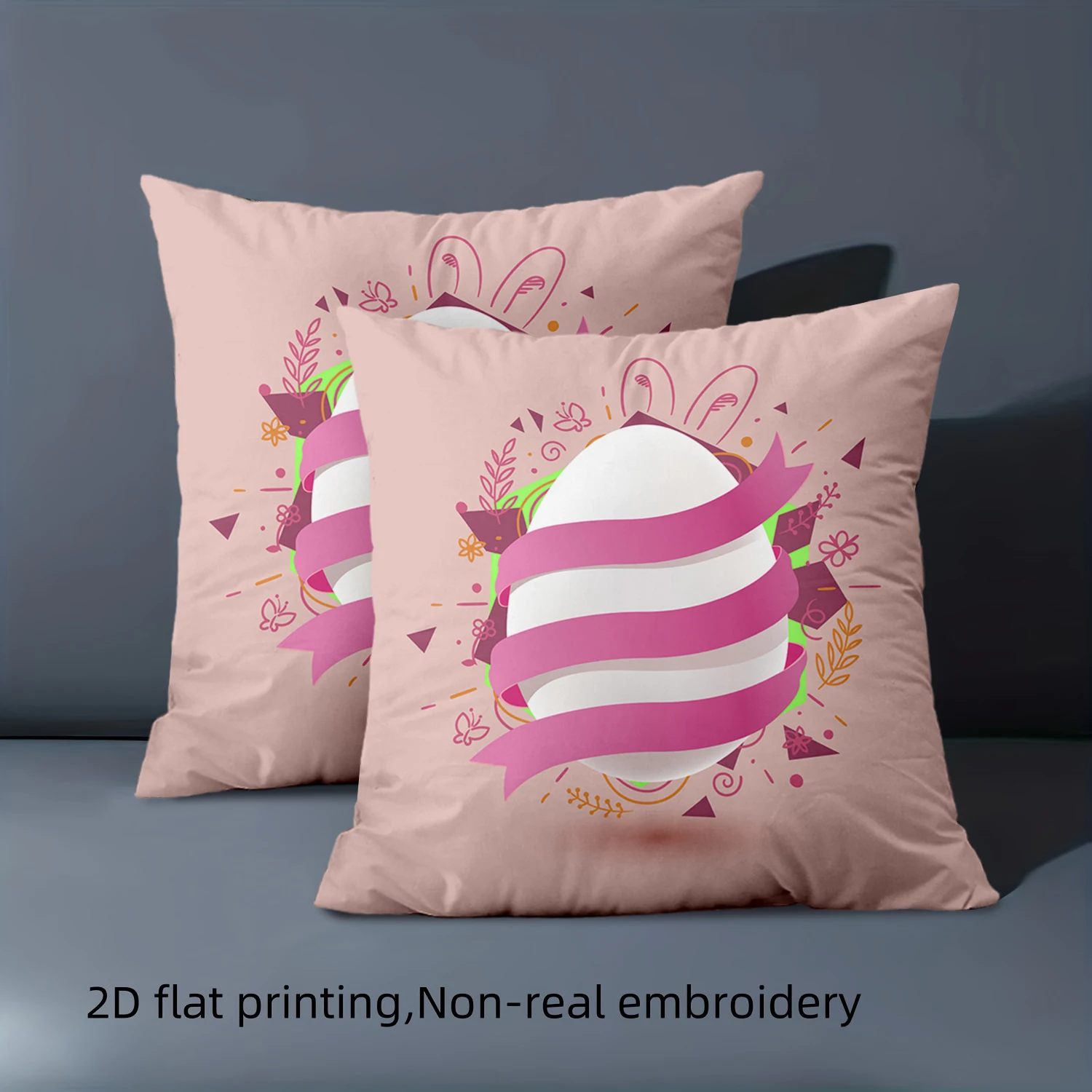 

Розовая подушка на пасхальной тематике с 2D-принтом, наволочка из полиэстера с дизайном кролика-яйца, декоративная подушка для дивана, подушка для изголовья