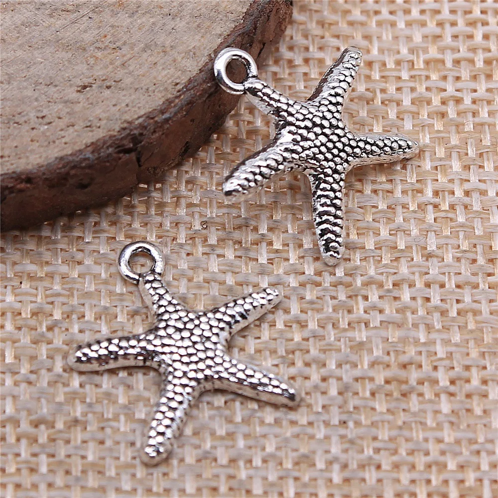 10pcs 18x19mm Antique Silver Color Starfish Charms Pendant Vintage Hand Crafts Jewelry Making Accessories