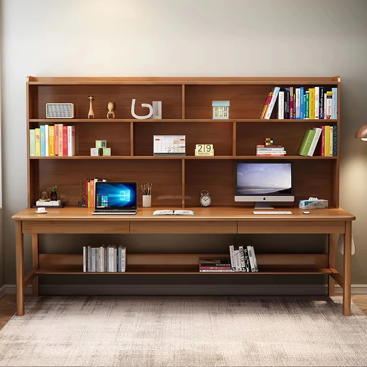 Modern home office computer desk Double solid wood study table Super long student shared writing desk