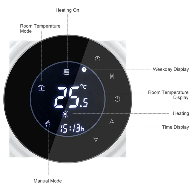 WIFI Smart Touch Thermostat LCD Screen Water Heating Electirc Floor Heating Water Gas Boiler Temperature Controller Alexa Tuya