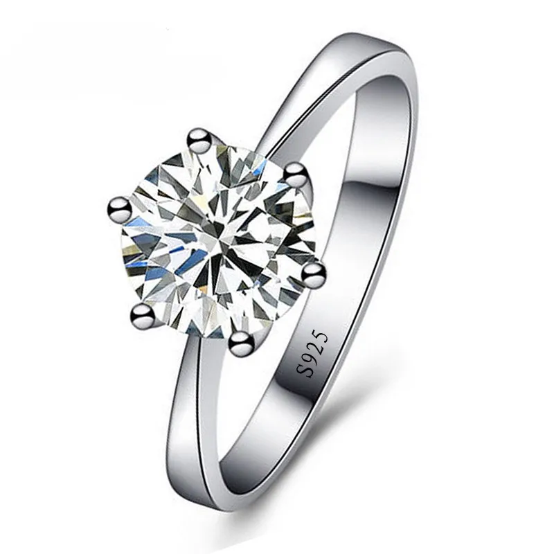 Solid 925 Sterling Silver Crystal Ring Women Classic Wedding Jewelry Rings For Engagement Woman Fashion Jewelry Accessory
