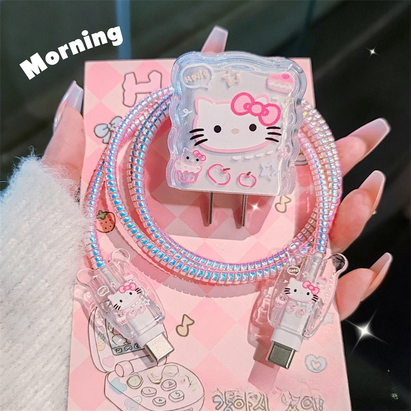 Hello Kitty Pink For iphone Charger Protector Cover Case,3D Cartoon Anime TPU USB Cable Protective Cover Case For Girls Women