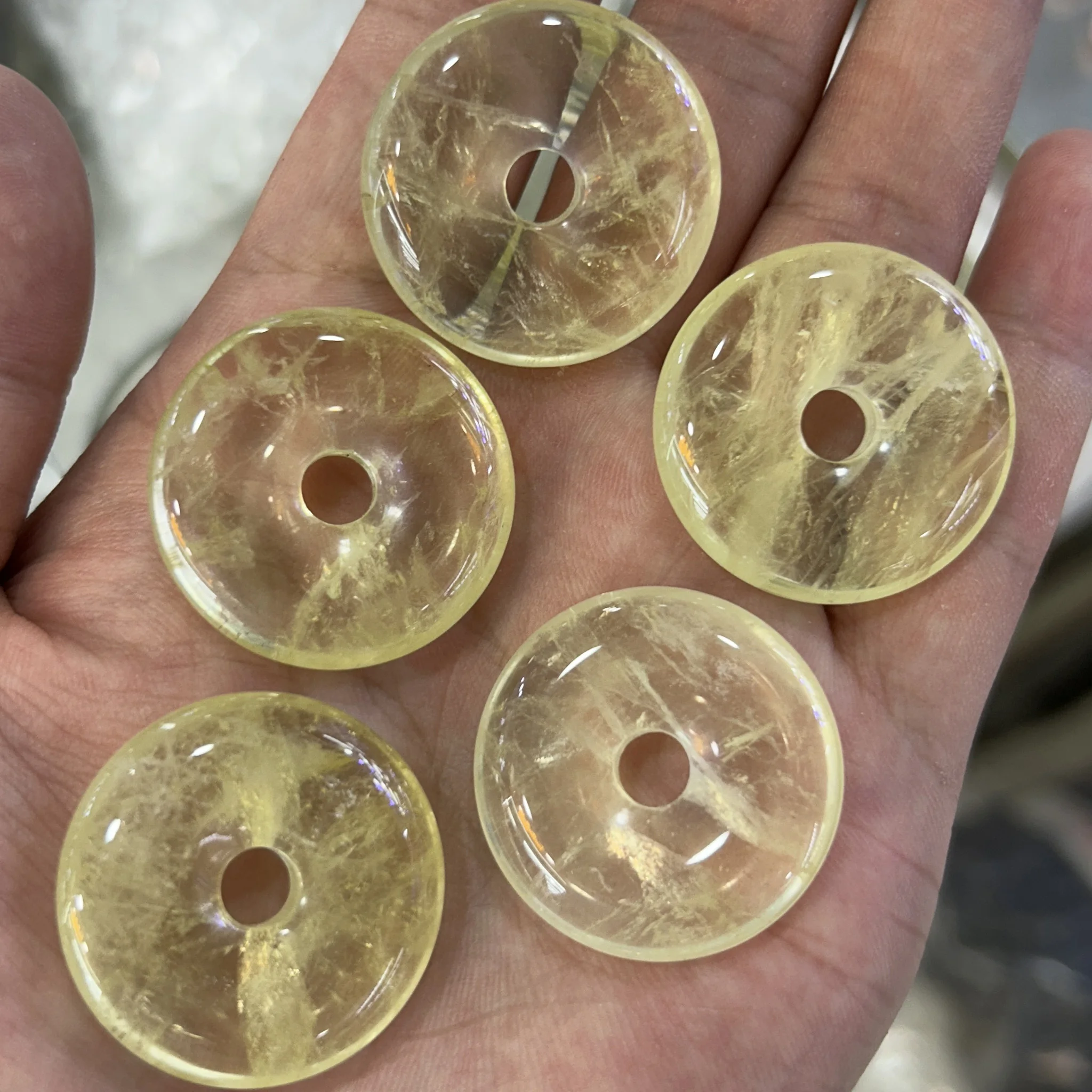 

Lemon Quartz Donut Beads Yellow Crystal Donut Natural Gemstone Beads Pendant For Jewelry Making 30mm 1pc