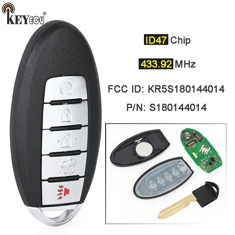 

KEYECU 433,92 МГц ID47 чип FCC ID: KR5S180144014, S180144014 БЕСКЛЮЧЕВОЙ дистанционный смарт-брелок для Infiniti JX35 2013 Q60 2014-2015