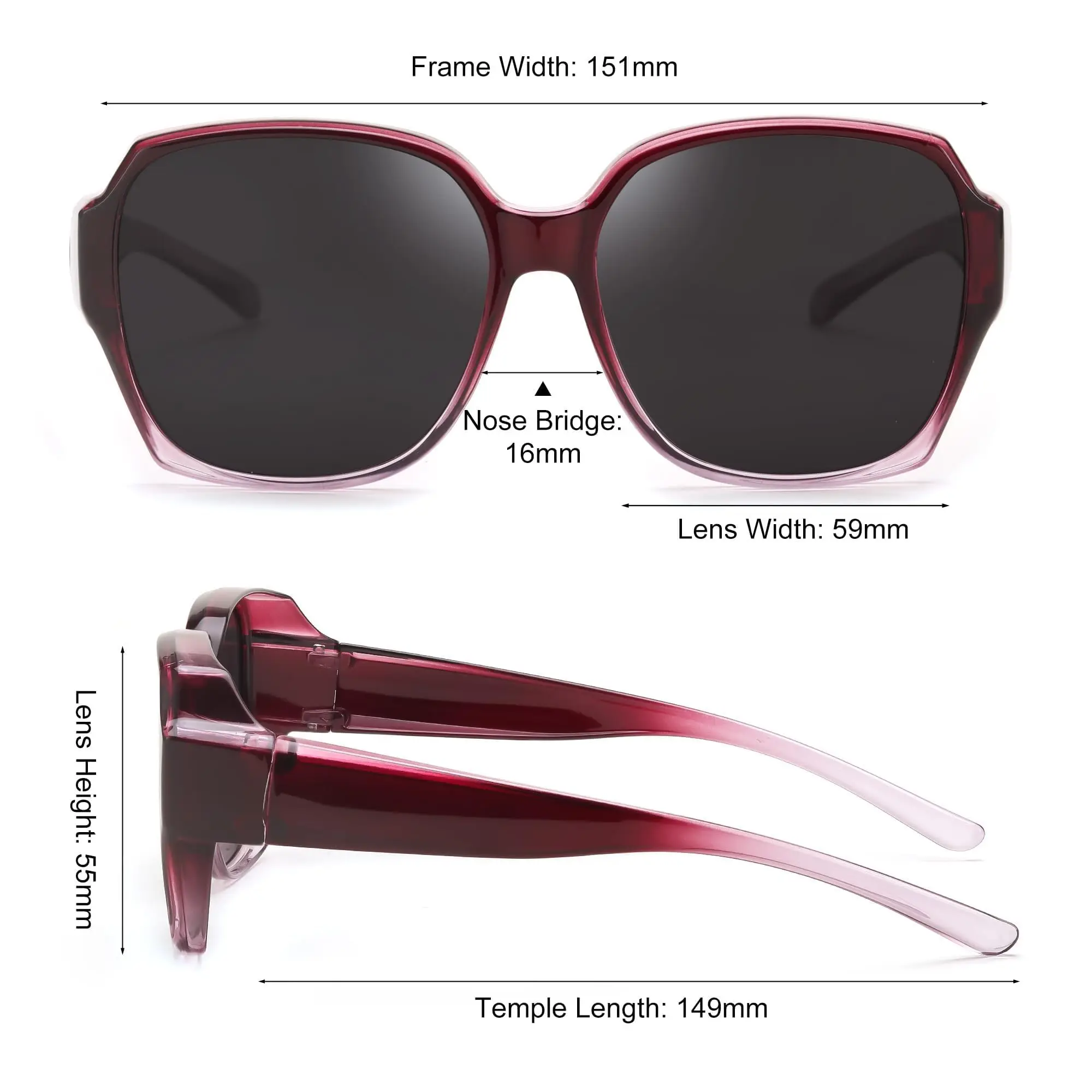 Überbrille-Sonnenbrille für Autofahrer, T01 Stylische Quadratische Modische Korrektions-Sonnenbrille mit UV400-Schutz – Detail 1