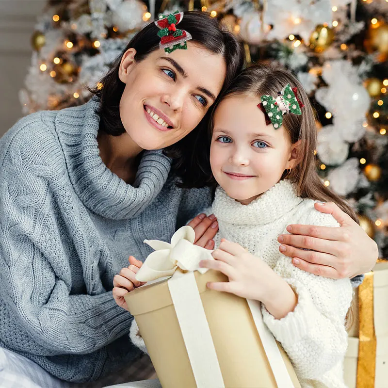 Fermagli per capelli di natale fermagli per fiocchi per capelli glitterati regalo di natale per ragazza albero di natale fermaglio per capelli con