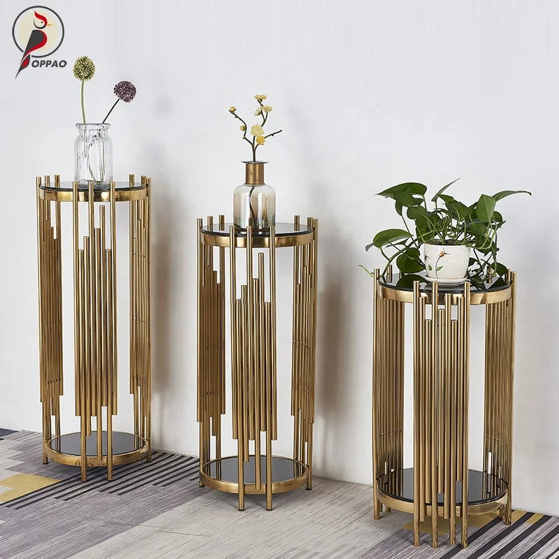 Set Of 3 Marble Stainless Steel Flower Shelf Decorative Plant Shelf Living Room Display Shelf New Trend Vase Stand