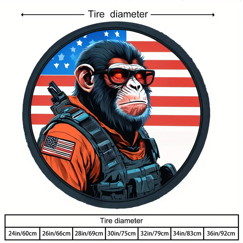American Flag Military Chimpanzee Design Car Tire Cover - Heavy-Duty Polyester Fabric, Easy Install/Remove, Fit For SUVs/Trucks,