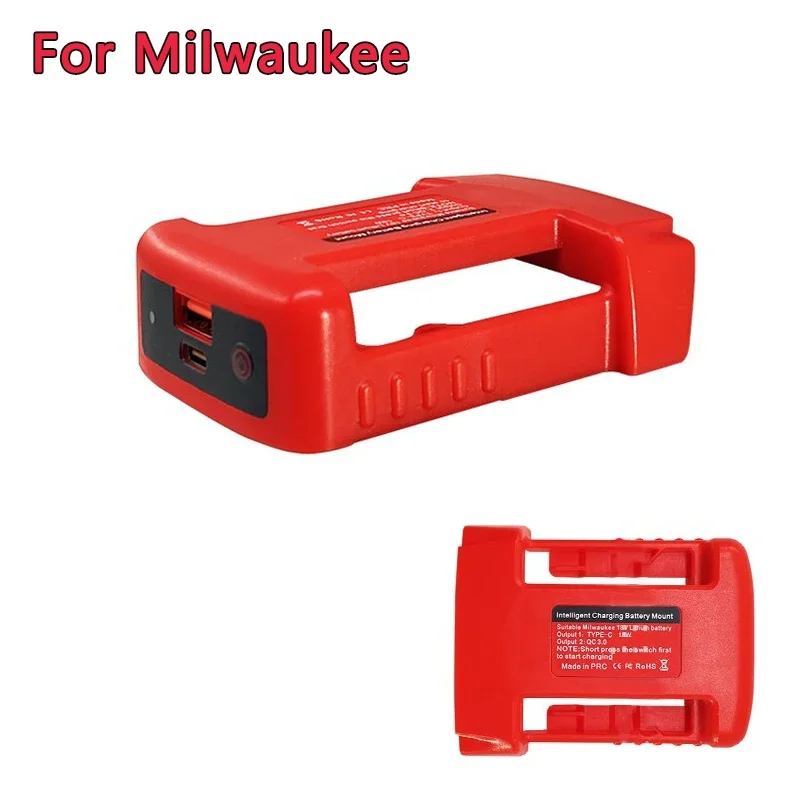 Power Bank USB Adapter for Milwaukee 18V Lithitum Battery Portable Type-C Port Fast Charging Battery Power Source Belt Buckle