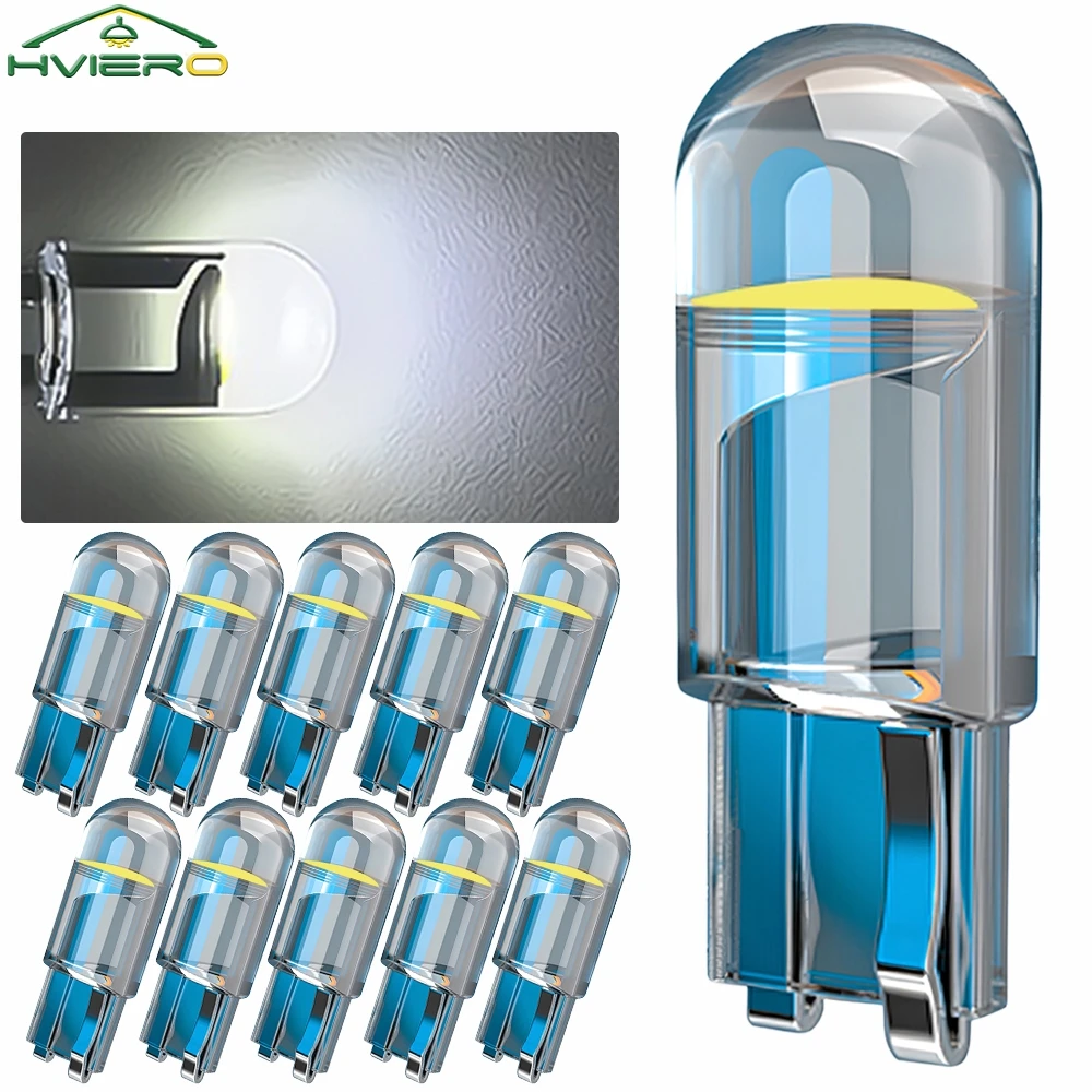 

10Pcs Glass Wedge License Plate Lamp Cob LED Car Bulbs T10 W5W 194 Dome Light White Auto Interior Reading Running Parking Backup