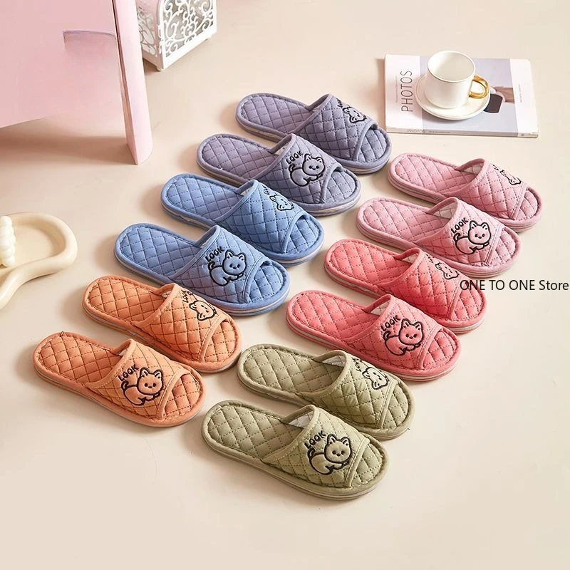 

Wholesale Ins Pure Cotton Fabric Small CatsThiened Anti-slip Silent Indoor Floor Slippers for Men and Women Home Comfortable Sli