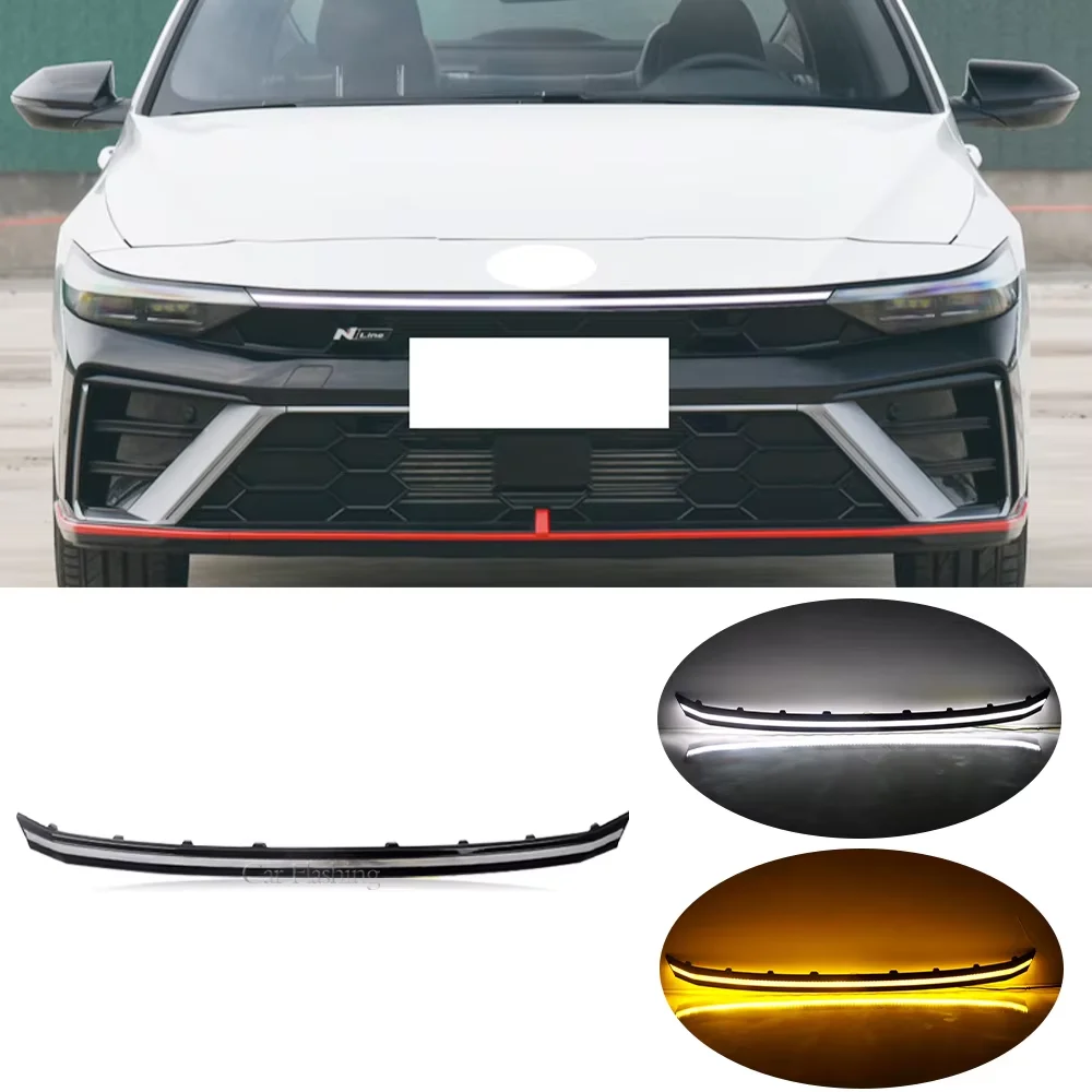 2 PCS Car LED Front Bumper DRL Grille Daytime Running Lights For Hyundai Elantra 2023 2024 with Dynamic turn signal Daylight