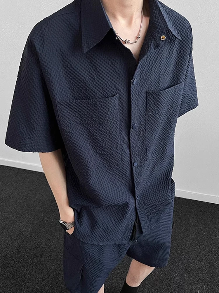 

Крутой мужской летний модный комплект Bubble Cloth ort Sve irt And orts Thin Sle Youthful Look Стильный повседневный наряд