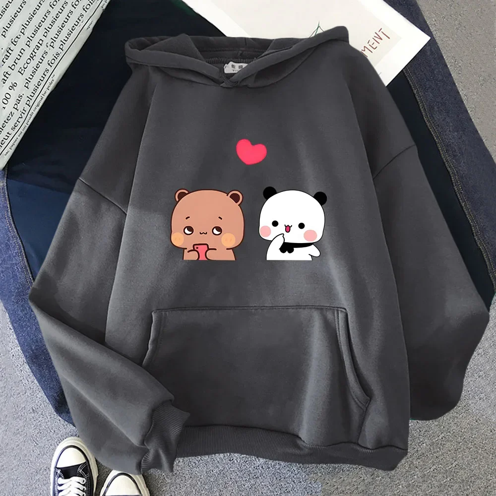 Bubu & Dudu Love Hoodies Cartoon Panda and Bear Sweatshirt Women Winter Clothes Korean Style Tops Fleece Men Coats Y2k Pullover