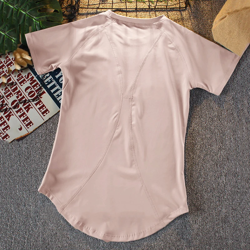 Quick Drying Sport Short Sleeve Tshirt Women Thin Breathable Running Training T Shirt Woman Solid Round Neck Sleeves Yoga Tee