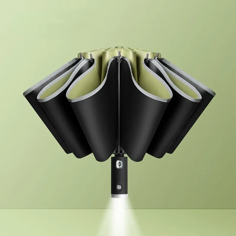 Fully Automatic Flashlight Advertising Umbrella Black Plastic Sunshade Car Led Light Reflective Strip Folding Sunny Umbrella view 5