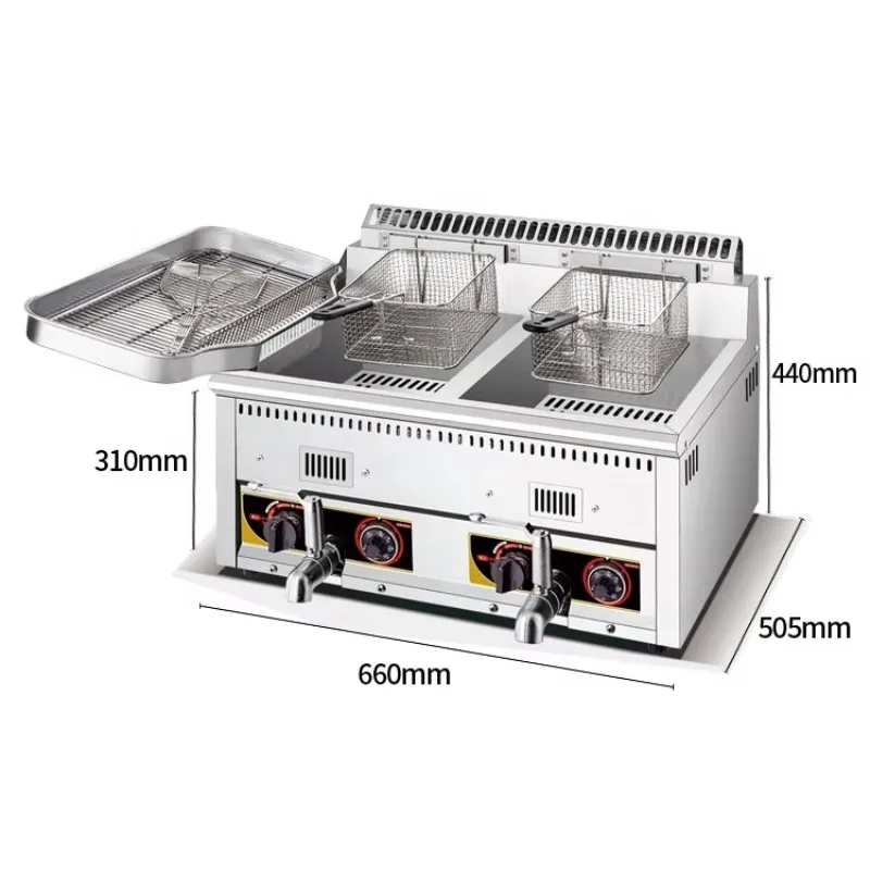 Customized 2 Tanks 24L Gas Deep Fryer Stainless Steel Industrial Commercial with Timer Temperature Controller Hot Sale
