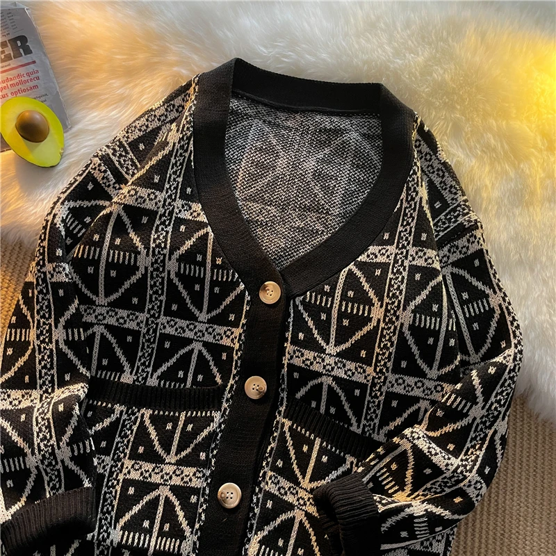 

Autumn Winter Men's Knitted Sweater Cardigan Loose Casual V-Ne Open Front Long Sve Leisurely Couple's Outerwear