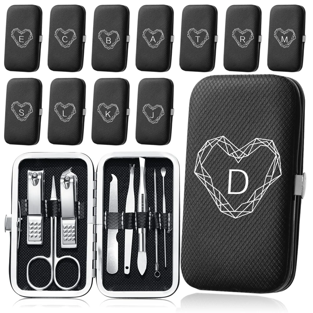 

8Pcs Portable Nail Clippers Set Stainless Steel Pedicure Tools Manicure Kit Pocket Nail Cutters Organizer White Letter Pattern