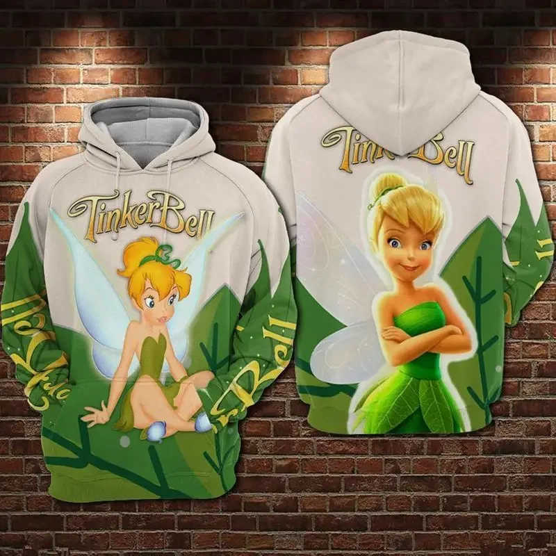 Felpa con cappuccio Disney 3D ragazzi e ragazze primavera e autunno nuova stampa 3D felpe con cappuccio Disney Tinker Bell abbigliamento sportivo da