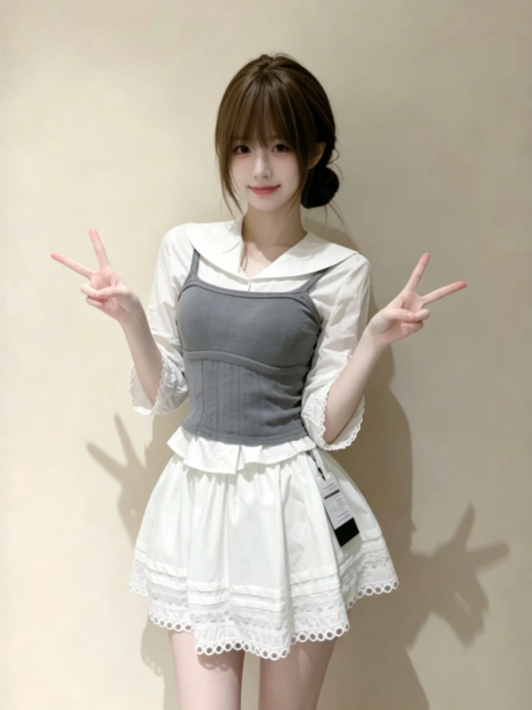 

Korean Style Three-Piece Set Shirt Vest Short Skirt Comfortable Cotton Summer Fashion Outfit Unique Attractive Casual Wear