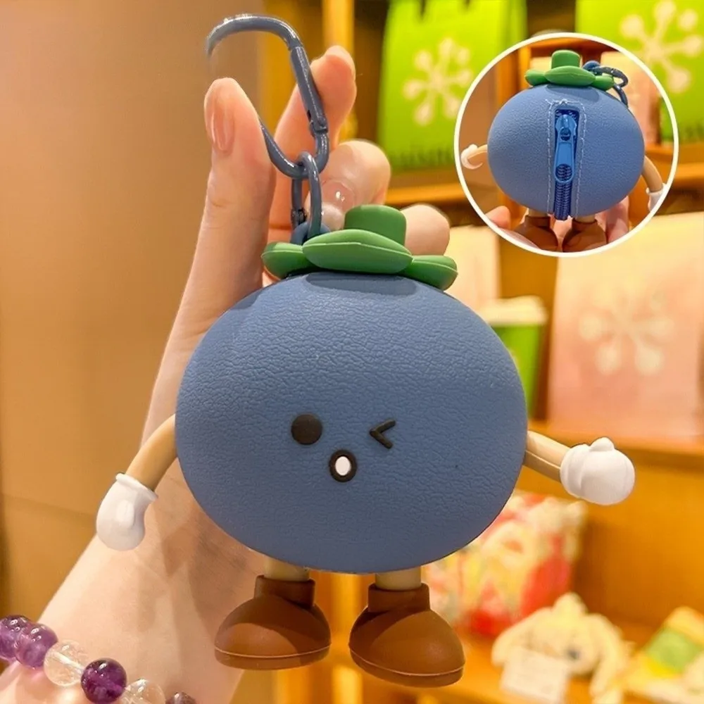 Cute Strawberry Fruits Keychain Funny Blueberrie Change Storage Bag Zipper Closure Creative Design Small Coin Purse Party Favors