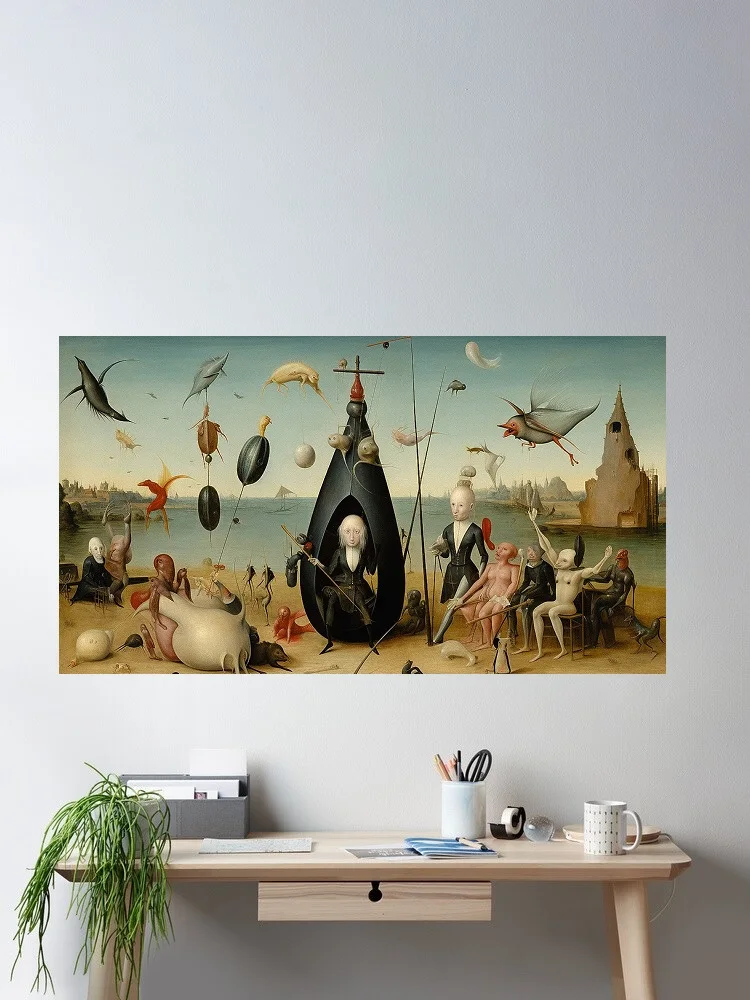 Hieronymus Bosch Midjourney style, Art Print Canvas Poster, Living Room Decor, Home Wall Picture