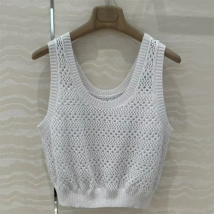 

Summer New 25 Years Old Women's ort Svel Vest Strap Top Loose Linen Yarn Front Lined Hollow out Design Casual Faion