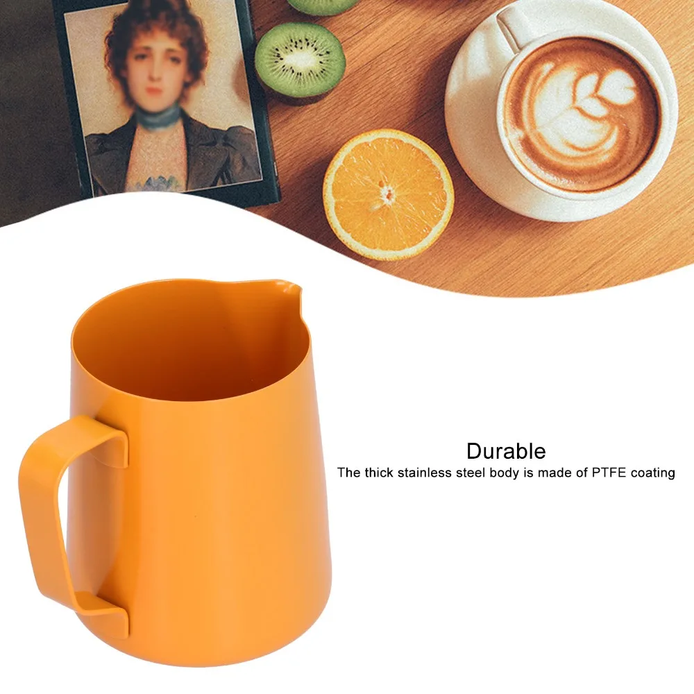 

Coffee Accessory Stainless Steel Milk Frothing Jug Pointed Mouth Orange Coffee Jug 400ml Capacity Frothing Pitcher Coffee Making