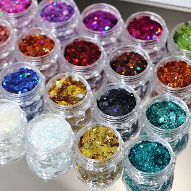 24 Colors Holographic Chunky Glitter 24 Colors Total Laser Nail Glitter Flakes Chunky Holographic Laser Nail Glitter