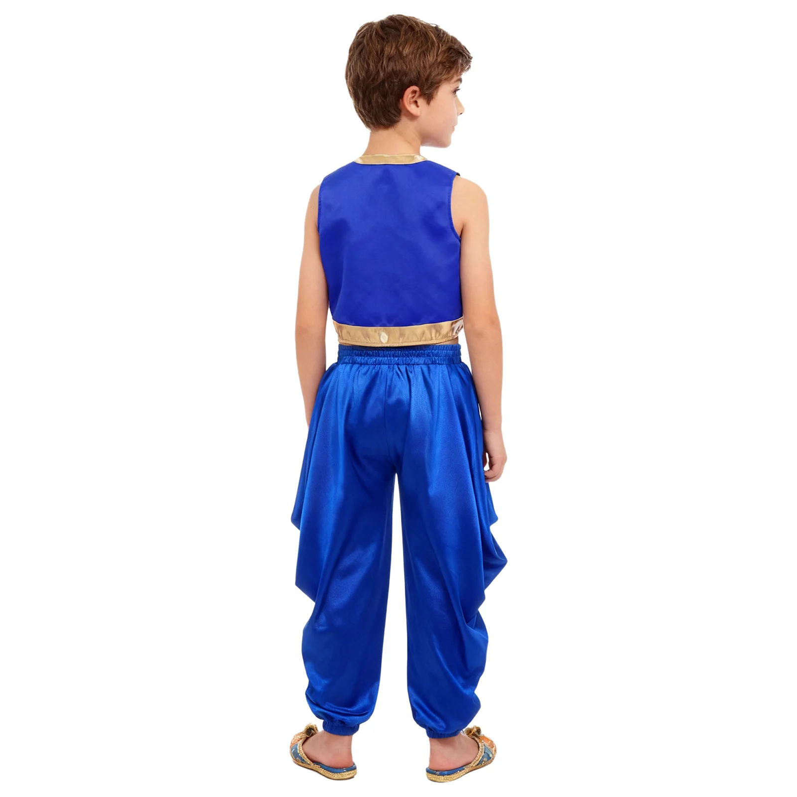 Boys Arabian Prince Cosplay Costume Outfits Loose Vest with Satin Dhoti Pants Loose Baggy Trousers Halloween Carnivals Dress Up