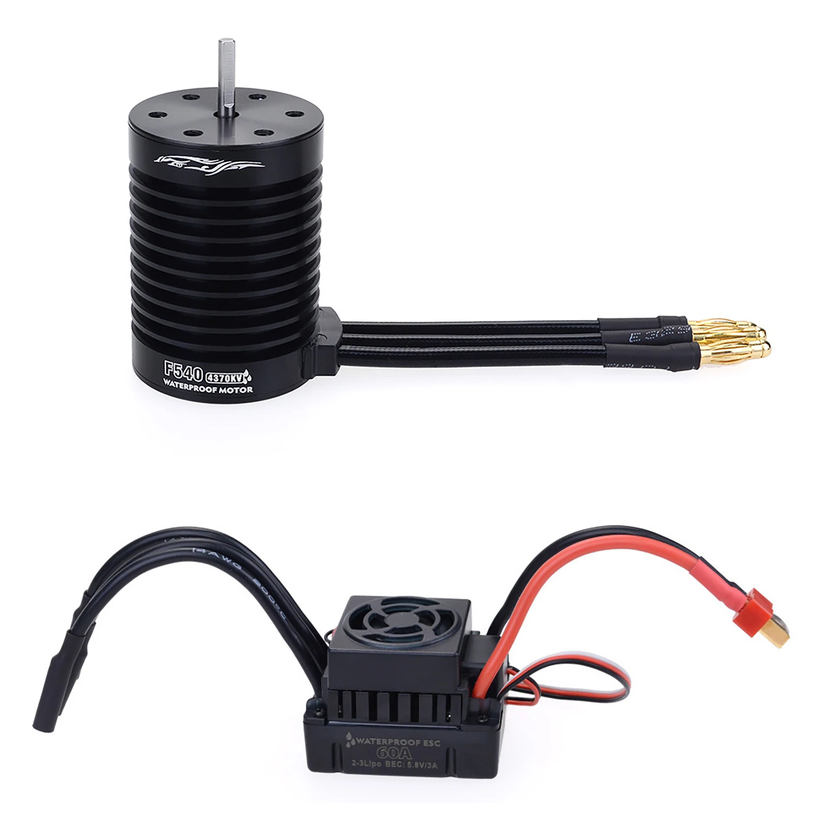 1:10 RC Part Waterproof F540 4370KV Brushless Motor With 60A Brushless ESC Combo Set For 1/10 RC Car Truck Accessory Replacement