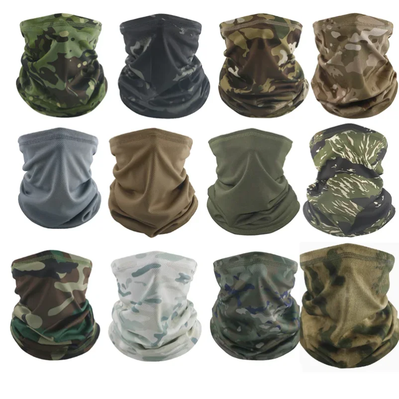 Tactical Men's New Woodland Snow Camo Scarf Neck protective Summer mesh fabric Riding Sun Protection Mask