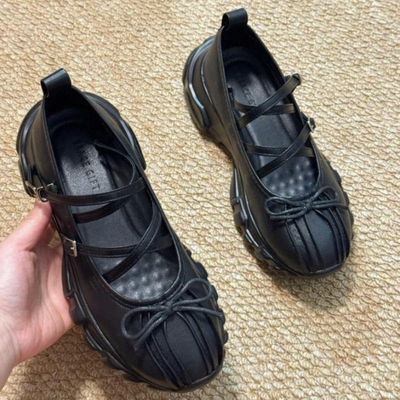 Frühling Sommer Damen Mary Jane Schuhe Retro Französische Schleife Plateau-Ballerinas Lässige Damenschuhe