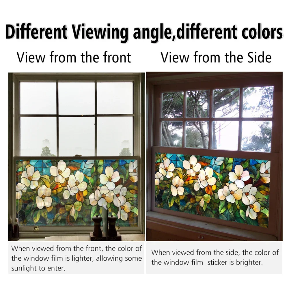 Window Privacy Decorative Films Stained Glass Film Non-Adhesive Flowers Static Glass Stickers For Bathroom Living Room Decor